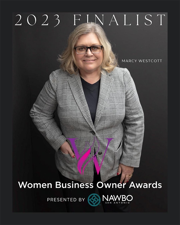 2023 Finalist, Marcy Westcott, Women Business Owner Awards presented by NAWBO (National Association of Women Business Owners) San Antonio